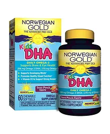 Renew Life Norwegian Gold Kids DHA Fish Oil Omega 3 Supplement - 60 Chewable Softgels