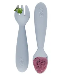 EZPZ Mini Utensils Spoon & Fork - Pewter