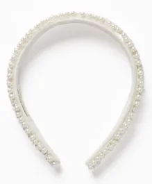 Zippy Headband with Beads In Pearl - White