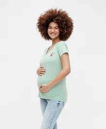 Mamalicious Hello Sweetie Embroidered Maternity Tee - Green