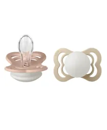 BIBS Pacifier Supreme Silicone Size 1 Baby Pack of 2 - Blush Night & Vanilla Night