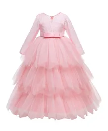 DDaniela Victoria Long Lace Detail Party Dress - Pink