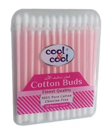 Cool & Cool 100% Cotton Hygienic Double Tipped Paper Ear Buds Pink - 50 Pieces