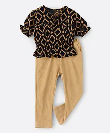 Hashqlo Leopard Printed Top with Pants Set - Black