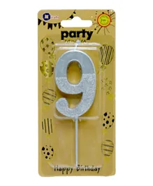 Italo Number 9 Silver Glitter Dipped Number Birthday Candle