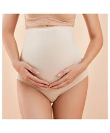 صانفينو - سروال قطني عالي الخصر لدعم الحمل من القطن - بيج