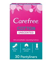 Carefree Cotton Unscented Panty Liners - Pack Of 30