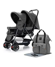Teknum Double Stroller Combo with Elite Diaper Bag, Changing Mat and Stroller Hooks - Dark Grey