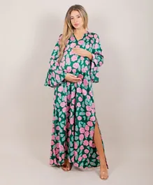 Oh9shop Floral Kaia Maxi Dress - Pink & Green