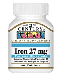 21st Century Iron 27 mg Ferrous Gluconate Dietary Supplement - 30 Tablets