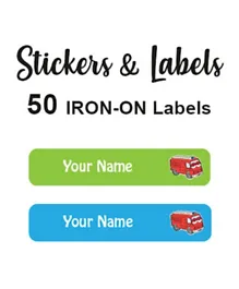 Ladybug Labels Personalised Name Iron On Labels Fire Engine - Pack of 50