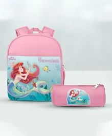 Essmak Disney Little Mermaid Personalized Backpack and Pencil Pouch Pink - 11 Inches