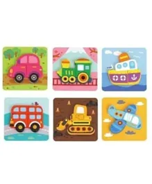 Tooky Toy Wooden 6 In Mini 1 Transportation Puzzle Set - 6 Pieces
