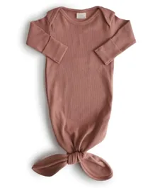 Mushie Ribbed Knotted Baby Gown - Cedar