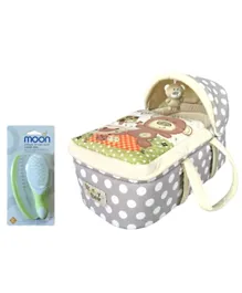 Moon Combo Grey Moses Basket + Green Infant Brush Set