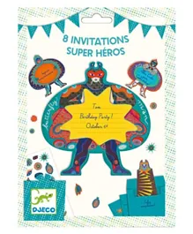 Djeco  Superheroes Invitation Cards Pack Of 8 - Multicolour
