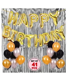 Party Propz Happy Birthday Combo with Birthday Balloon Banner Foil Curtain and Latex Balloons - Pack of 41