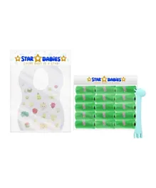 Star Babies Disposable Bibs 30 Pieces + Scented Bag 15 Pieces + Silicone Spoon  Free - Green