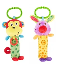 Pixie Monkey Rattle Toy  & Rabbit Rattle Toy - Multicolour