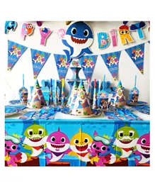Brain Giggles Baby Shark Theme Disposable Tableware for 10 People Party Set - 136 Pieces