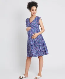 JoJo Maman Bebe Frill Sleeves Maternity Dress - Blue
