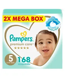 Pampers Premium Care Taped Diapers Size 5 - 168 Baby Diapers