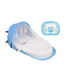 Star Babies Bed with Mosquito Net + 18 Pieces Disposable Changing Mat + 5 Pieces Disposable Bibs + Pack of 5 Scented Bag + 1 Plush Blanket + 1 Walking Assistance + 3 Cotton Bibs + 1 Beanie Set + 1 Diaper Candy + 1 Sunbaby Kids Flask