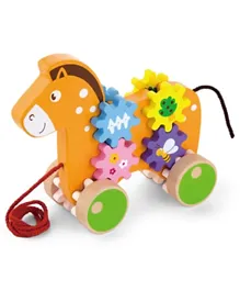 Viga Wooden Pull Along Horse with Gears - Multicolor