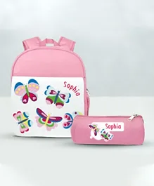 Essmak Butterfly Personalized Backpack and Pencil Pouch Pink - 11 Inches