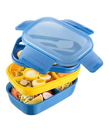 ليتل أنجيل - صندوق غداء ثلاثي طبقات مع أدوات المائدة - أزرق