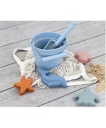 Cherubbaby Silicone Scrunch Beach Toys - Bucket, Spade & Mould Set with Cotton Mesh Tote - Duck Egg