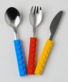 Pan Emirates Baby Blocks 3 Piece Spoon Fork & Knife Set -  Blue & yellow