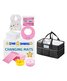 Star Babies Baby Essentials Combo Pack With Caddy Diaper Bag Free Pink - 135 Pieces