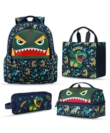 Nohoo Kids School Bag with Lunch Bag, Handbag and Pencil Case Dino Set of 4 - 16 Inch