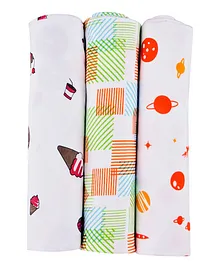 Wonder Wee Cotton Muslin Baby Swaddle Blanket For Kids Pack of 3  - Multicolour