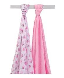 أغطية سوادل قطن موسلين فاخرة من هدسون للأطفال بنقشة الزهور الوردية - قطعتين