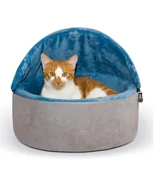K&H Pet Products Self-Warming Kitty Bed Hooded Pet Bed for Cats or Dogs - Blue/Gray Small