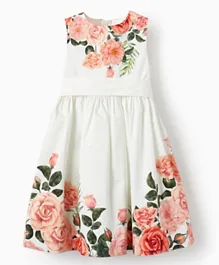 Zippy Roses Sleeveless Dress - White