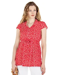 Bella Mama Maternity Blouse - Red with Flower