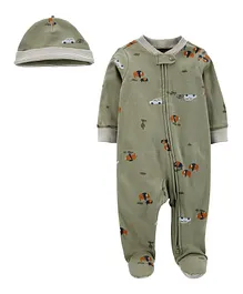 Carter's 2-Piece Cap & Sleep & Play Set - Green