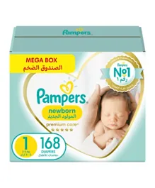 Pampers Premium Care Taped Diapers Size 1 -  168 Baby Diapers