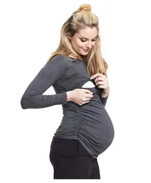 Mums & Bumps Soon Honor Long Sleeve Maternity & Nursing Top - Grey