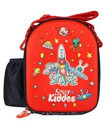 حقيبة غداء سمايلي كيدوس بتصميم الفضاء صلبة القمة - أحمر وأسود