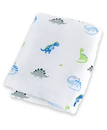 Lulujo Prehistoric Pals Muslin Swaddle Boy - White Multi Color