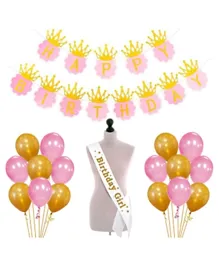Party Propz Happy Birthday Banner + Birthday Girl Sash + 25 Pcs Metallic Balloons Combo