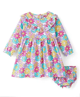 Buy Babyhug Cotton Knit Full Sleeves Frock with Leggings Floral