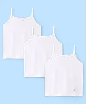 Pine Kids Cotton Spandex Sleeveless Solid Colour Bralettes Pack of 3 - White