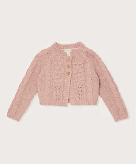 Cable Bobble Short Cardigan – Pink