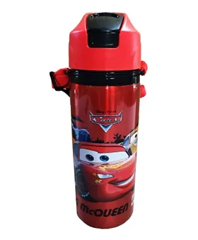 Disney / Pixar Cars Lightning McQueen Steel Water Bottle with Built-In  Straw 