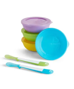 Acorn Baby Bamboo Baby Bowl and Silicone Baby Spoon Blue Set for Solid Food